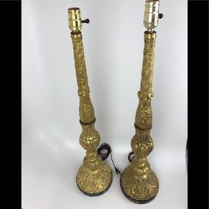 Antique ornate Italian brass and marble lamps